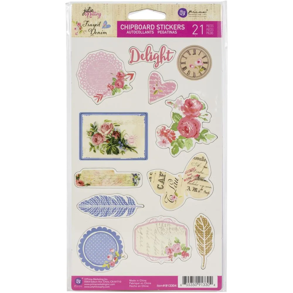 Julie Nutting Frayed Denim Chipboard Stickers 21/Pkg*