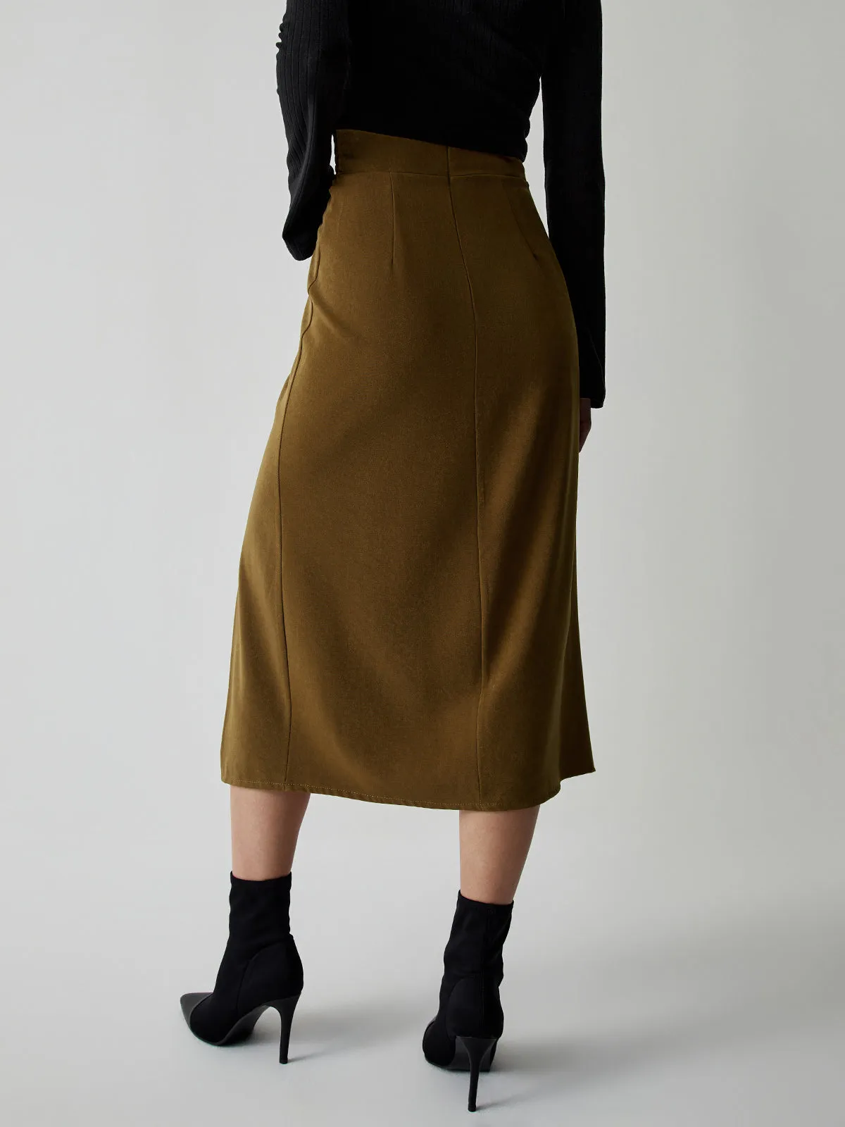 Knotted Slit Graceful Midi Skirt