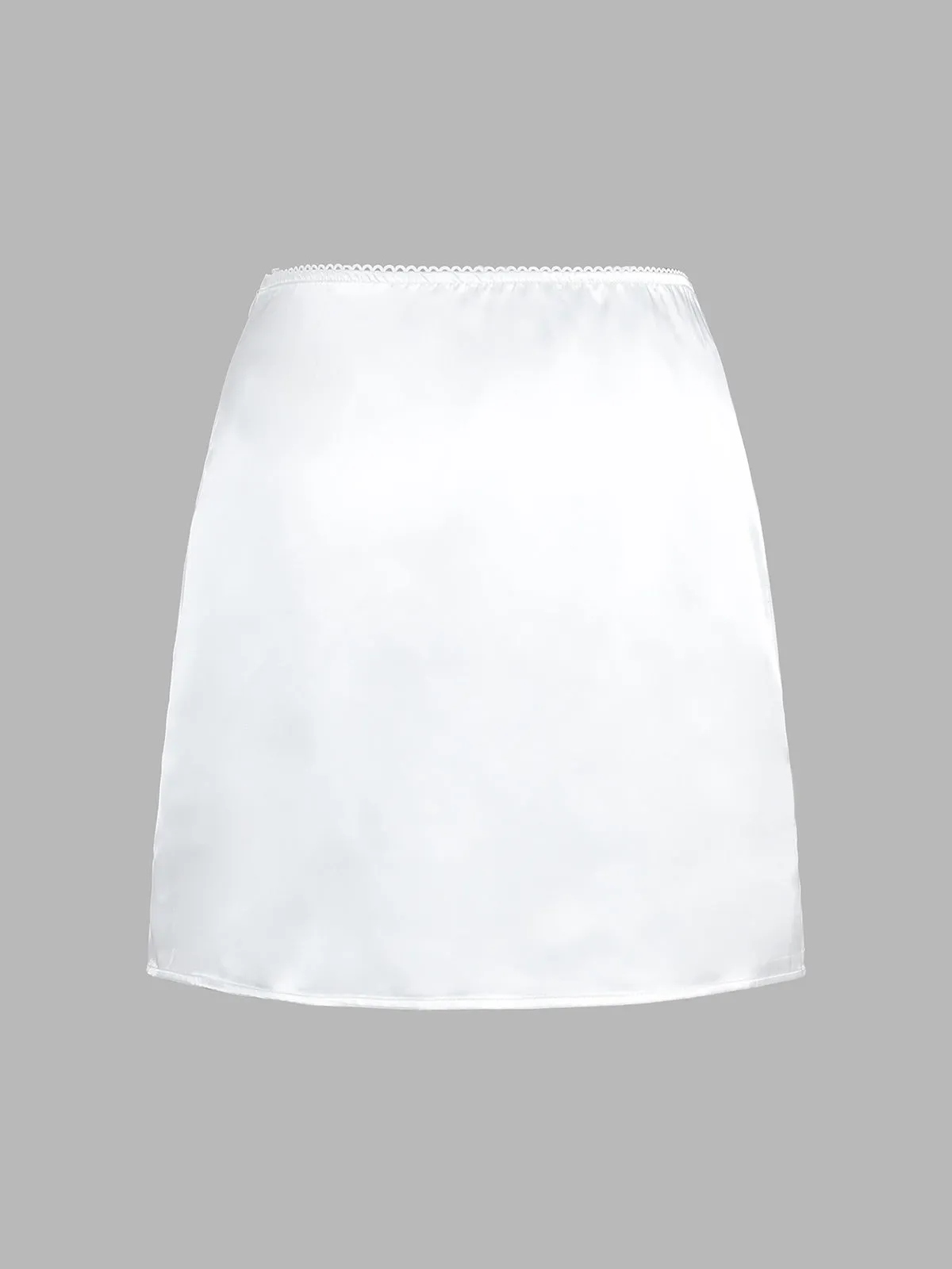 Lace Trim Graceful Satin Skirt Set
