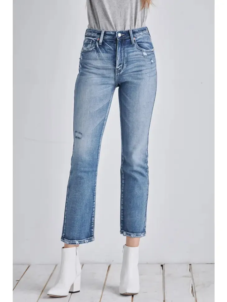 Ladies Artemis Vintage High Rise Stretch Distressed Ankle Straight Jean - AT1088STM
