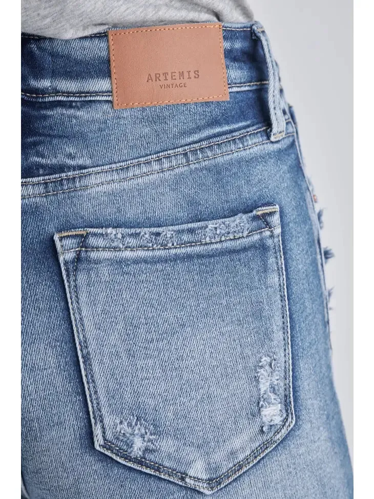 Ladies Artemis Vintage High Rise Stretch Distressed Ankle Straight Jean - AT1088STM