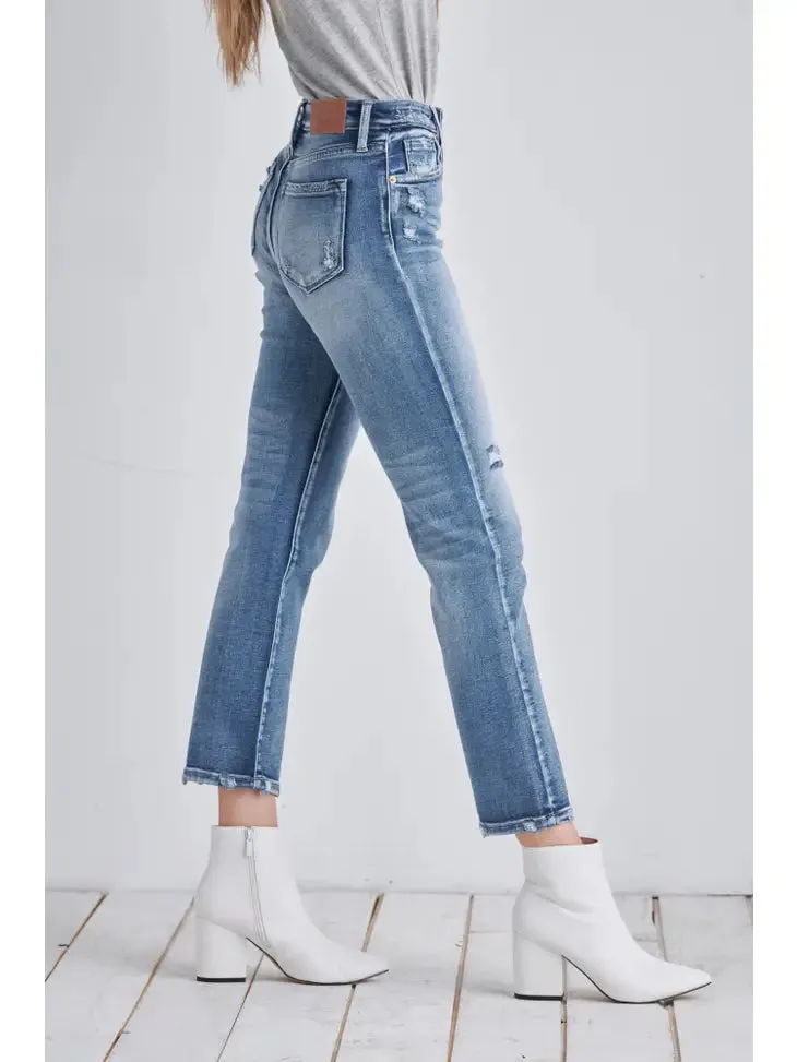 Ladies Artemis Vintage High Rise Stretch Distressed Ankle Straight Jean - AT1088STM