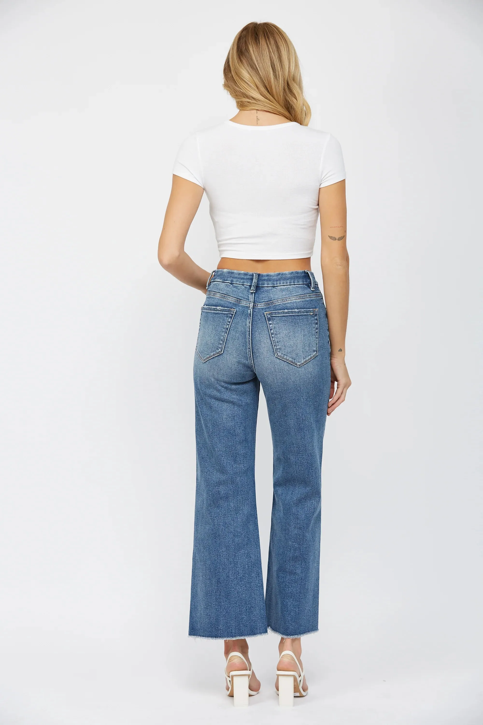 Ladies Mica Denim Super High Wide Leg in Blue Jay - MDE-W182M