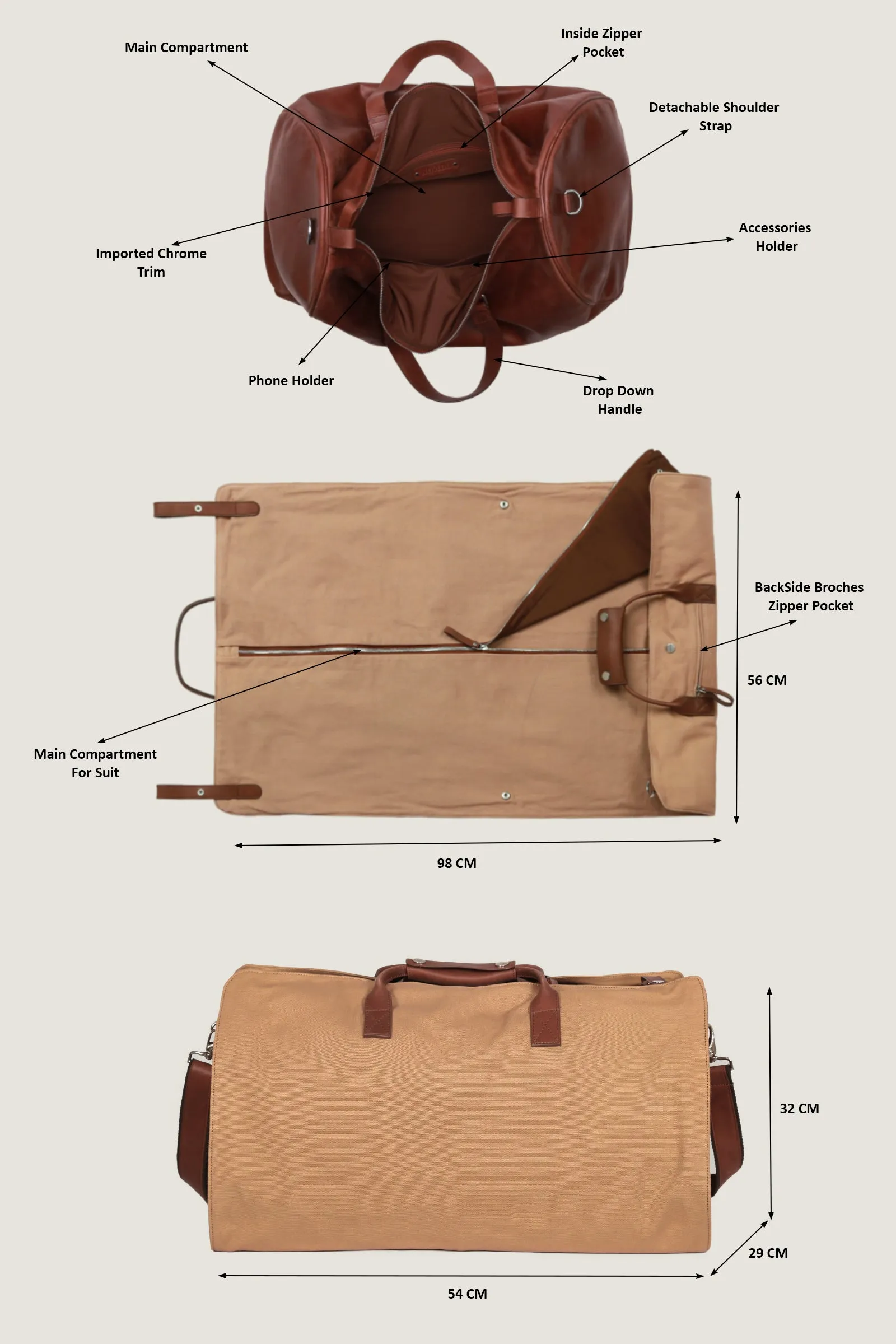 Leather Duffle Bag with suit Bag