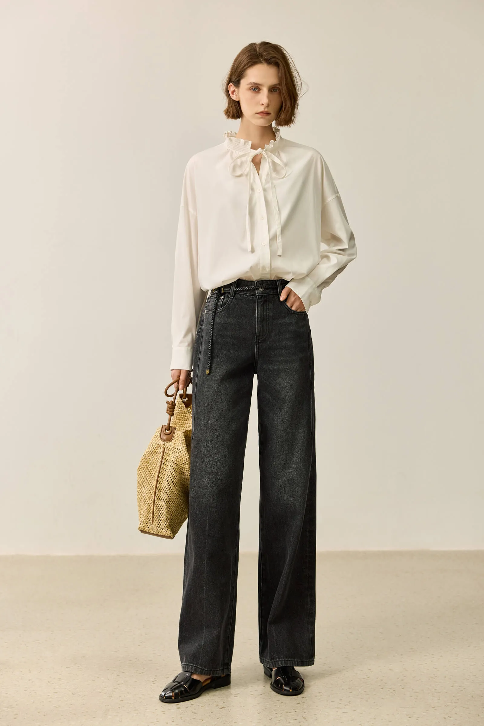 LILY Vintage Mid-High Waist Cotton Cropped Jeans