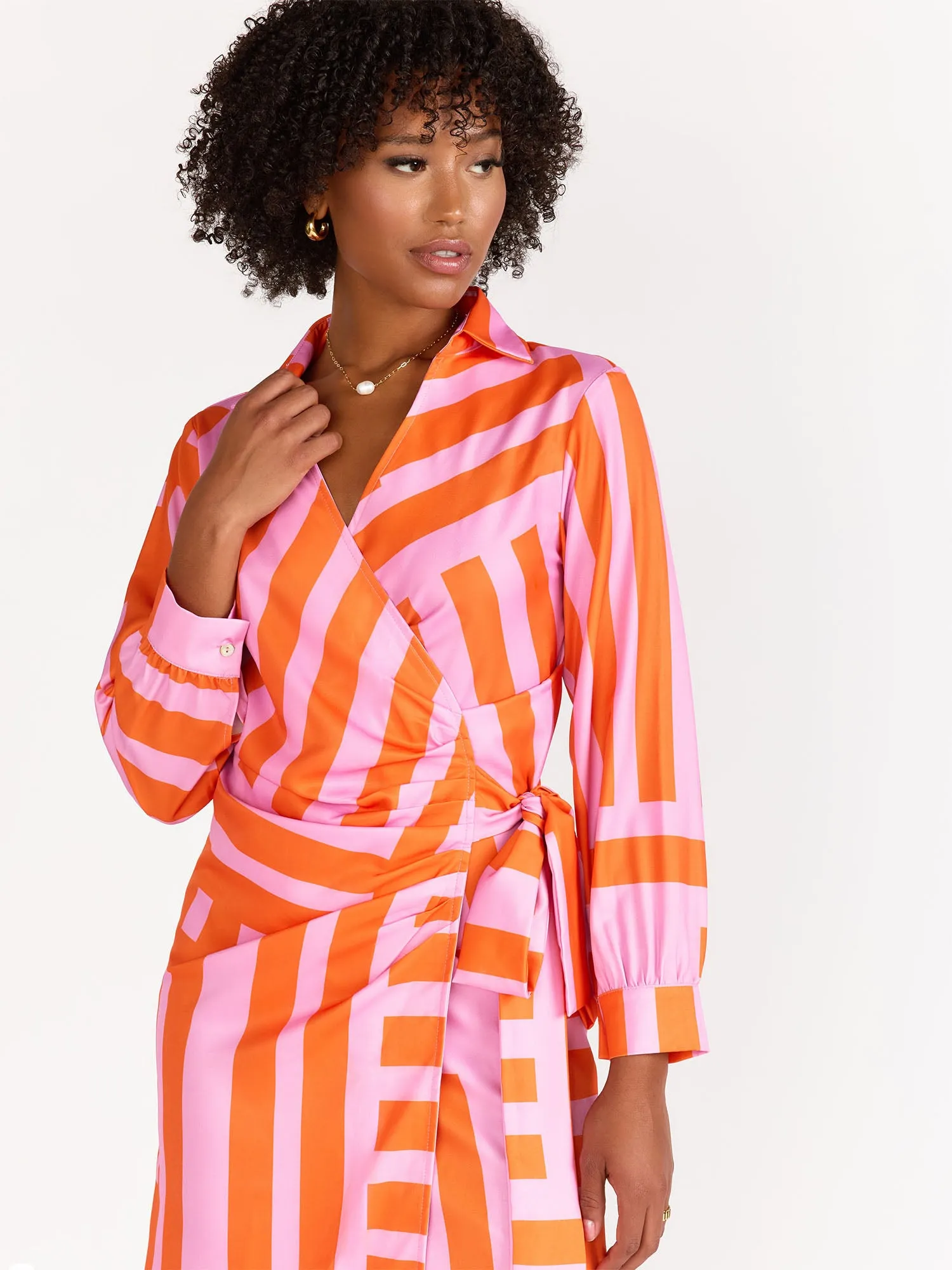 Long-Sleeve Geo Stripe Wrap Dress - Dreamer