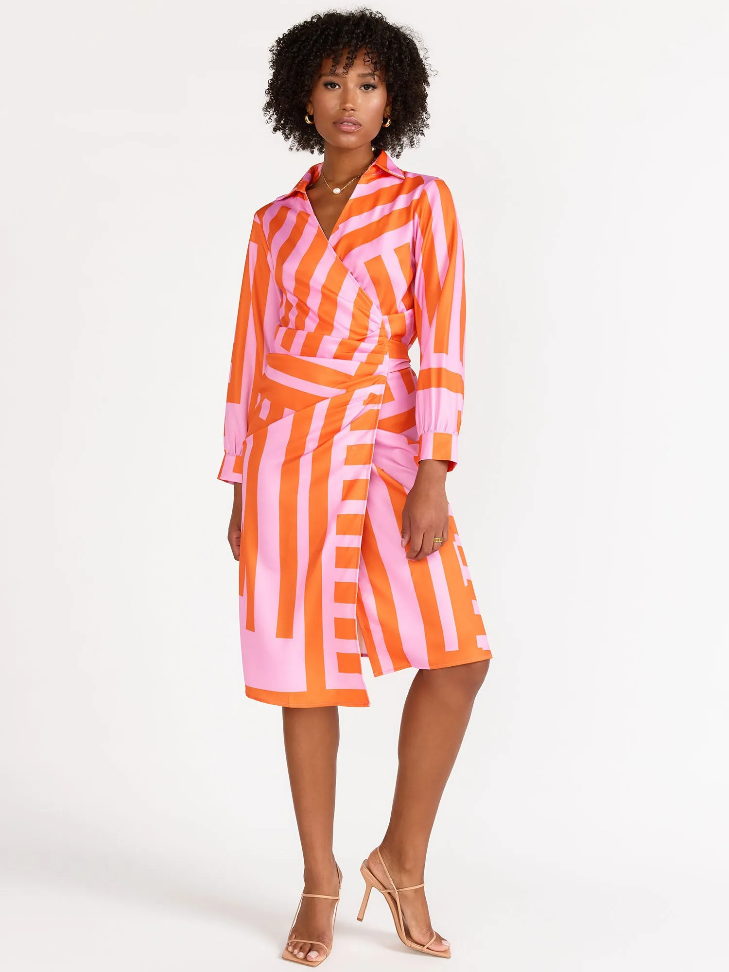 Long-Sleeve Geo Stripe Wrap Dress - Dreamer