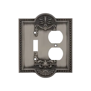Meadows Switch Plate with Toggle and Outlet in Antique Pewter