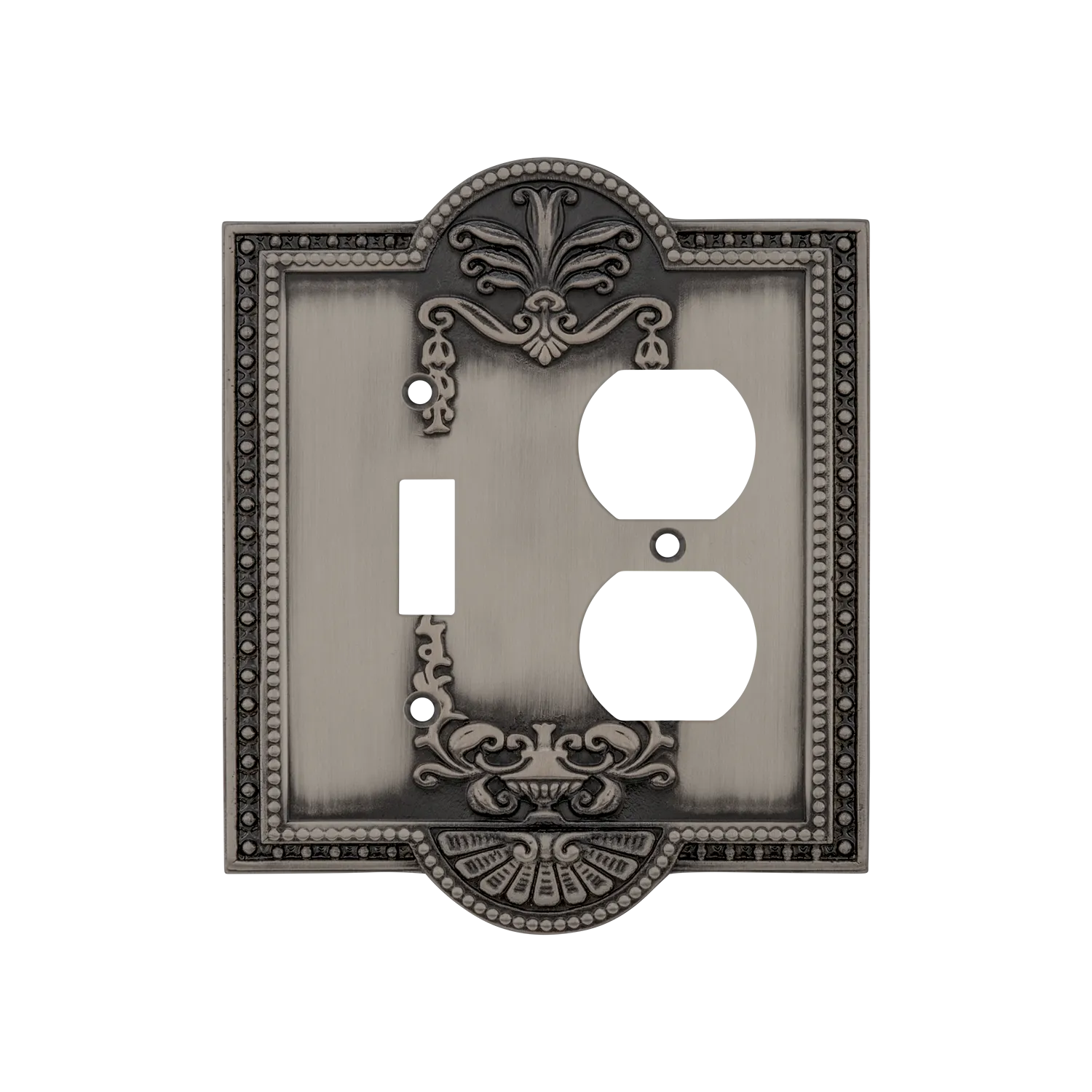 Meadows Switch Plate with Toggle and Outlet in Antique Pewter