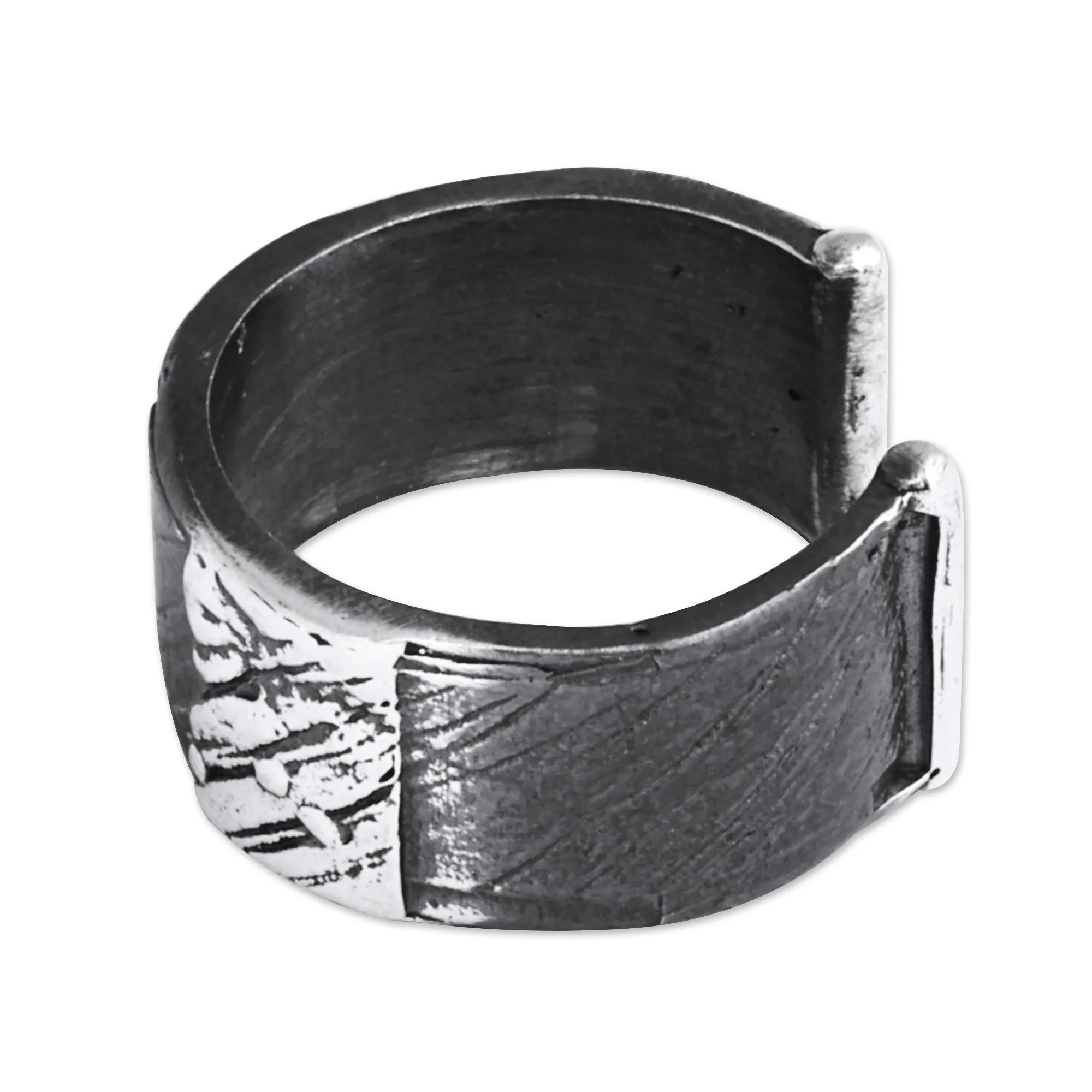 Men's 925 Silver Wrap Ring with Oxidized & Textured Accents - Inheritance | NOVICA