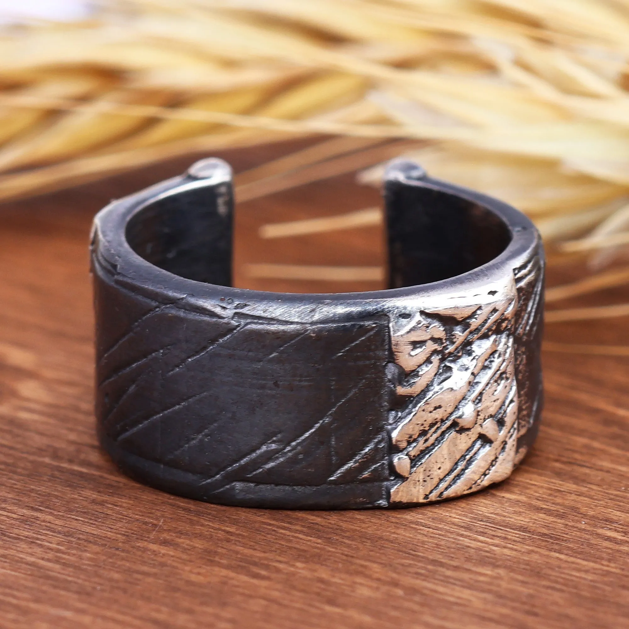 Men's 925 Silver Wrap Ring with Oxidized & Textured Accents - Inheritance | NOVICA