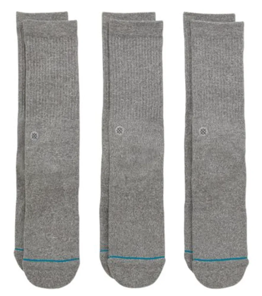 Men's Stance 3 Pack Icon Crew Socks -Grey -Large