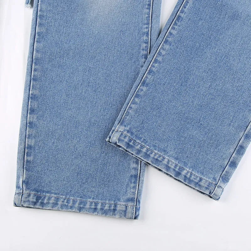 Mid Waist Graceful Belted Cargo Jeans