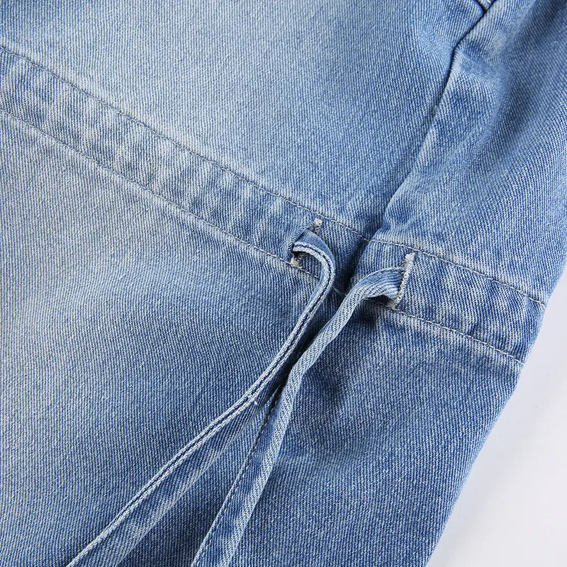 Mid Waist Graceful Belted Cargo Jeans
