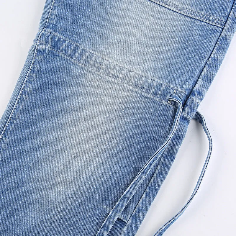 Mid Waist Graceful Belted Cargo Jeans