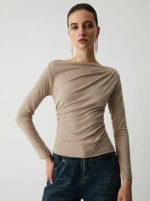 Oatmeal Ruched Graceful Long Sleeve Top