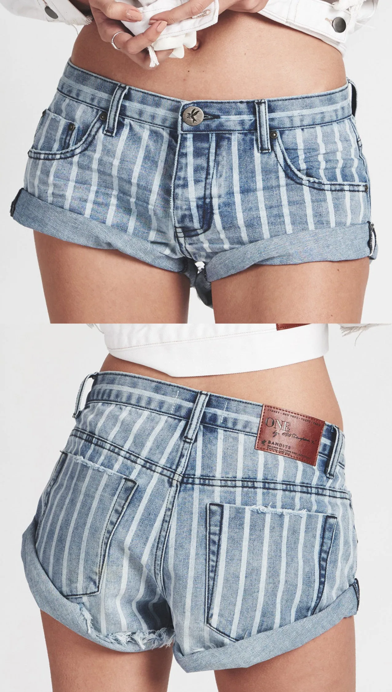 One Teaspoon Bandits Low Waist Denim Shorts Rocky Stripe