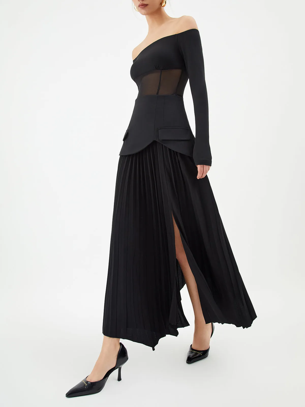 Patchwork Pleated Graceful Midi Skirt