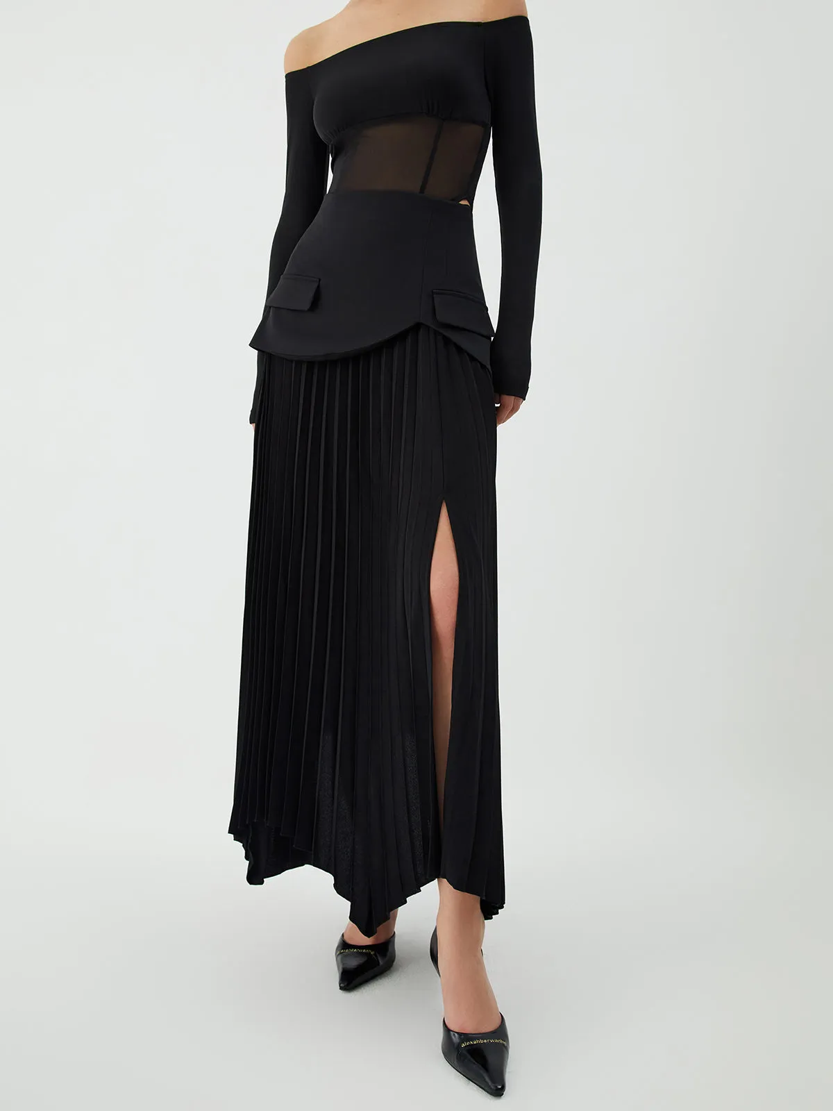 Patchwork Pleated Graceful Midi Skirt