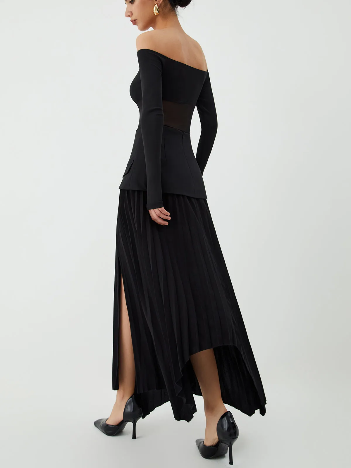 Patchwork Pleated Graceful Midi Skirt