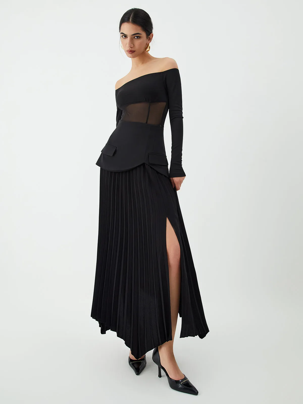Patchwork Pleated Graceful Midi Skirt