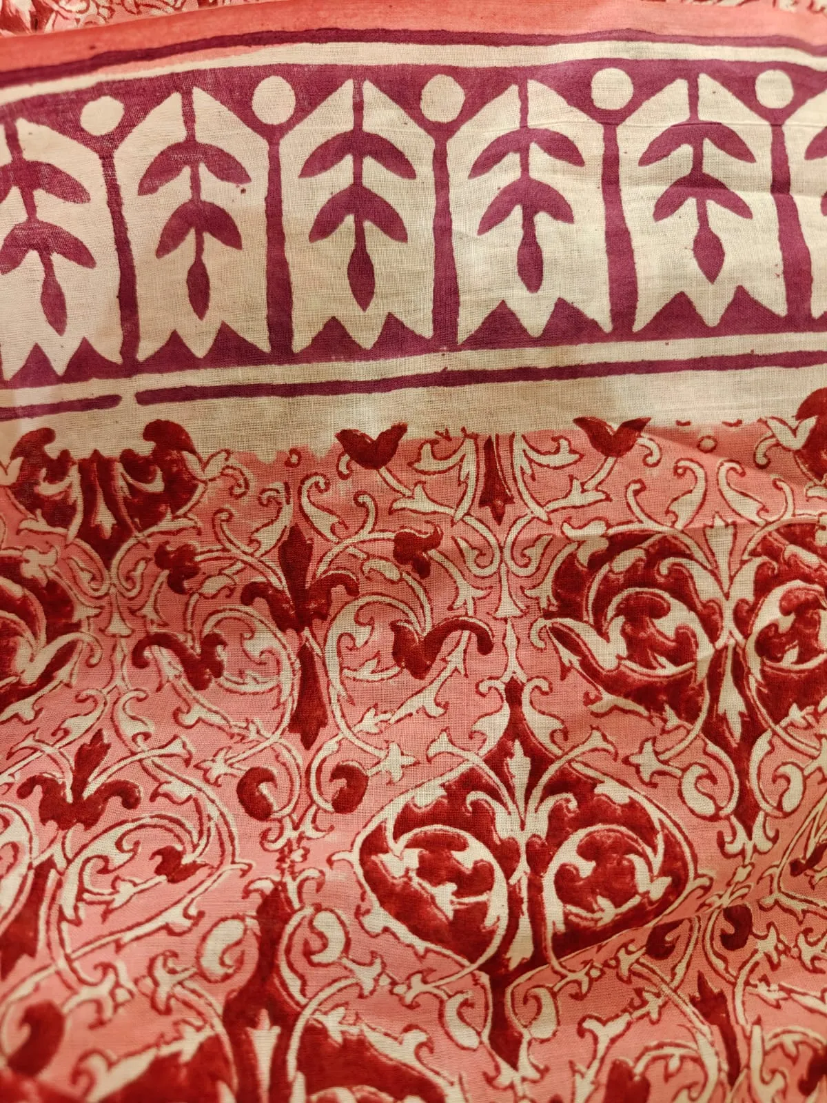 Peach Hand Block Printed Cotton Mul-Mul Saree