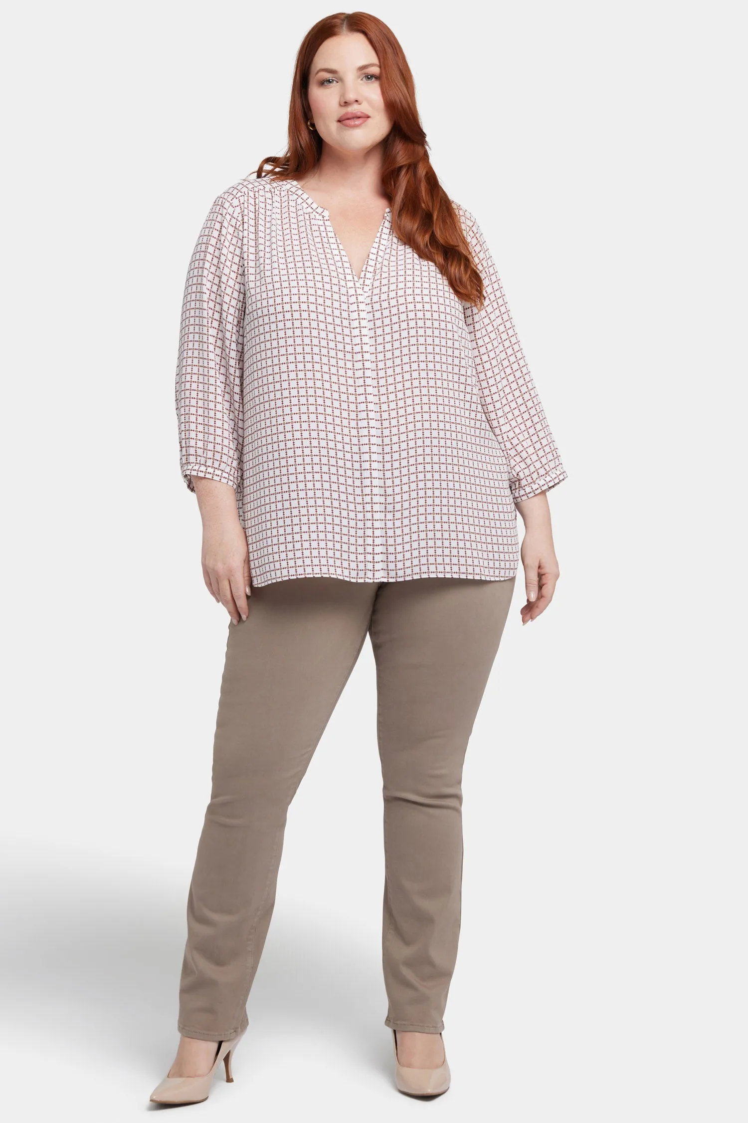 Pintuck Blouse In Plus Size - Graceful Geo