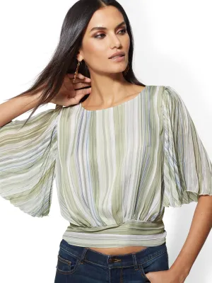 Pleated Flutter-Sleeve Top