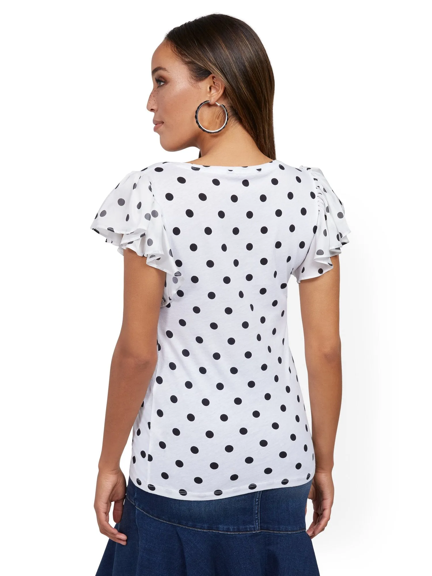 Polka-Dot Flutter-Sleeve Top