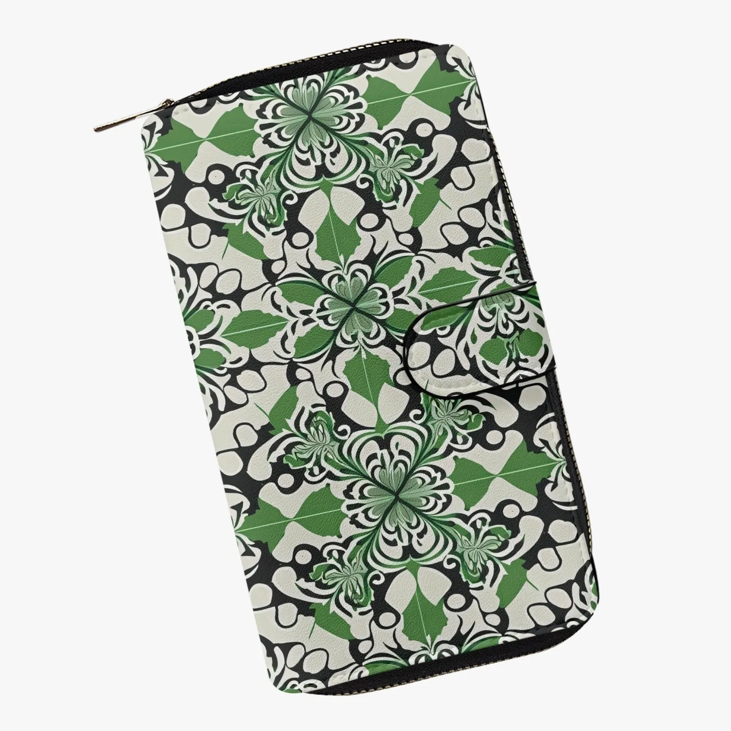 Portefeuille long à rabat "Motif vert, noir et blanc" (728)