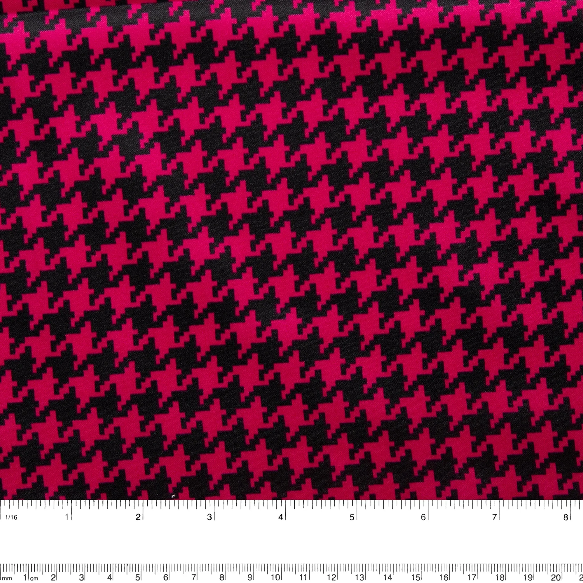 Printed Satin Velvet - CHARLOTTE - Houndstooth - Pink