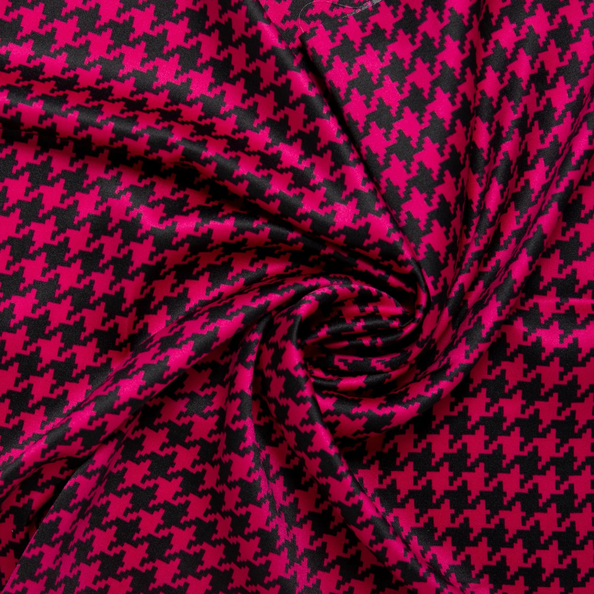 Printed Satin Velvet - CHARLOTTE - Houndstooth - Pink