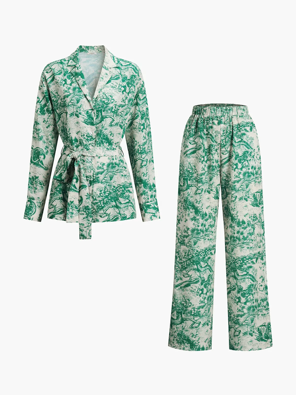 Printed Tie Graceful Up Pants Set