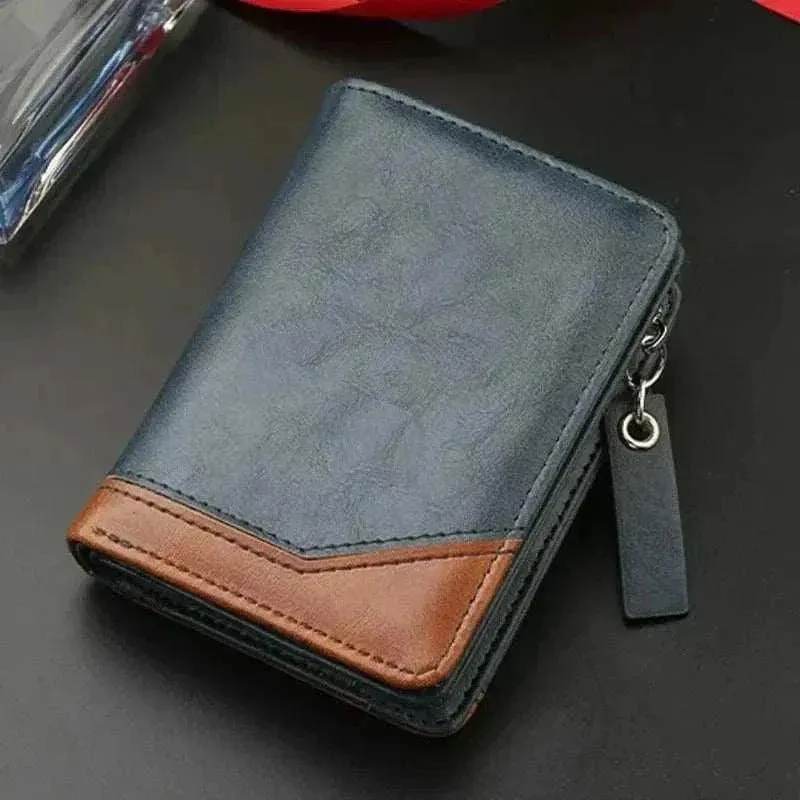 PU Leather Short Wallet - Men's Zipper Coin Pocket Bifold - MCW014