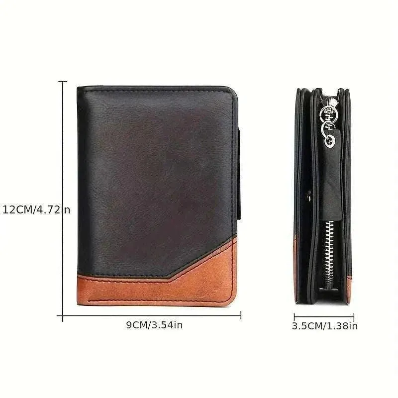PU Leather Short Wallet - Men's Zipper Coin Pocket Bifold - MCW014