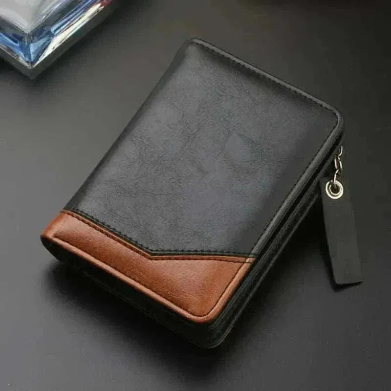PU Leather Short Wallet - Men's Zipper Coin Pocket Bifold - MCW014