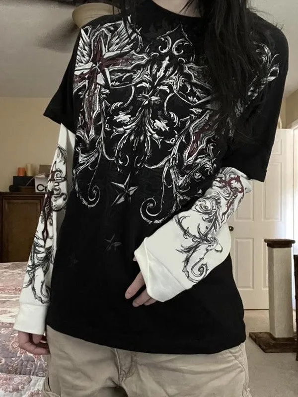 Punk Heart Graceful Printed Crop Top