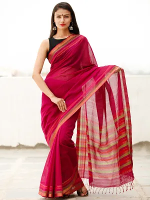 Purple Green Handloom Mangalagiri Cotton Saree With Zari Border - S031703860