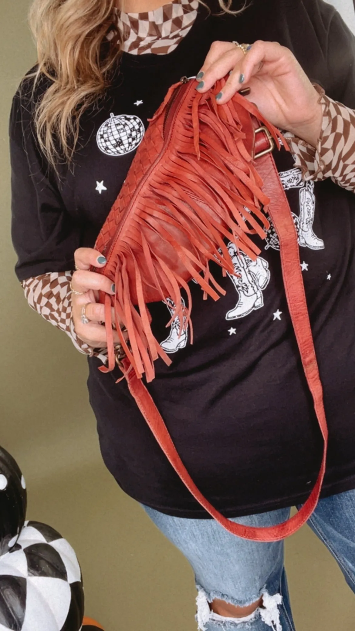 Revival Fringe Fanny Pack, Boho Red