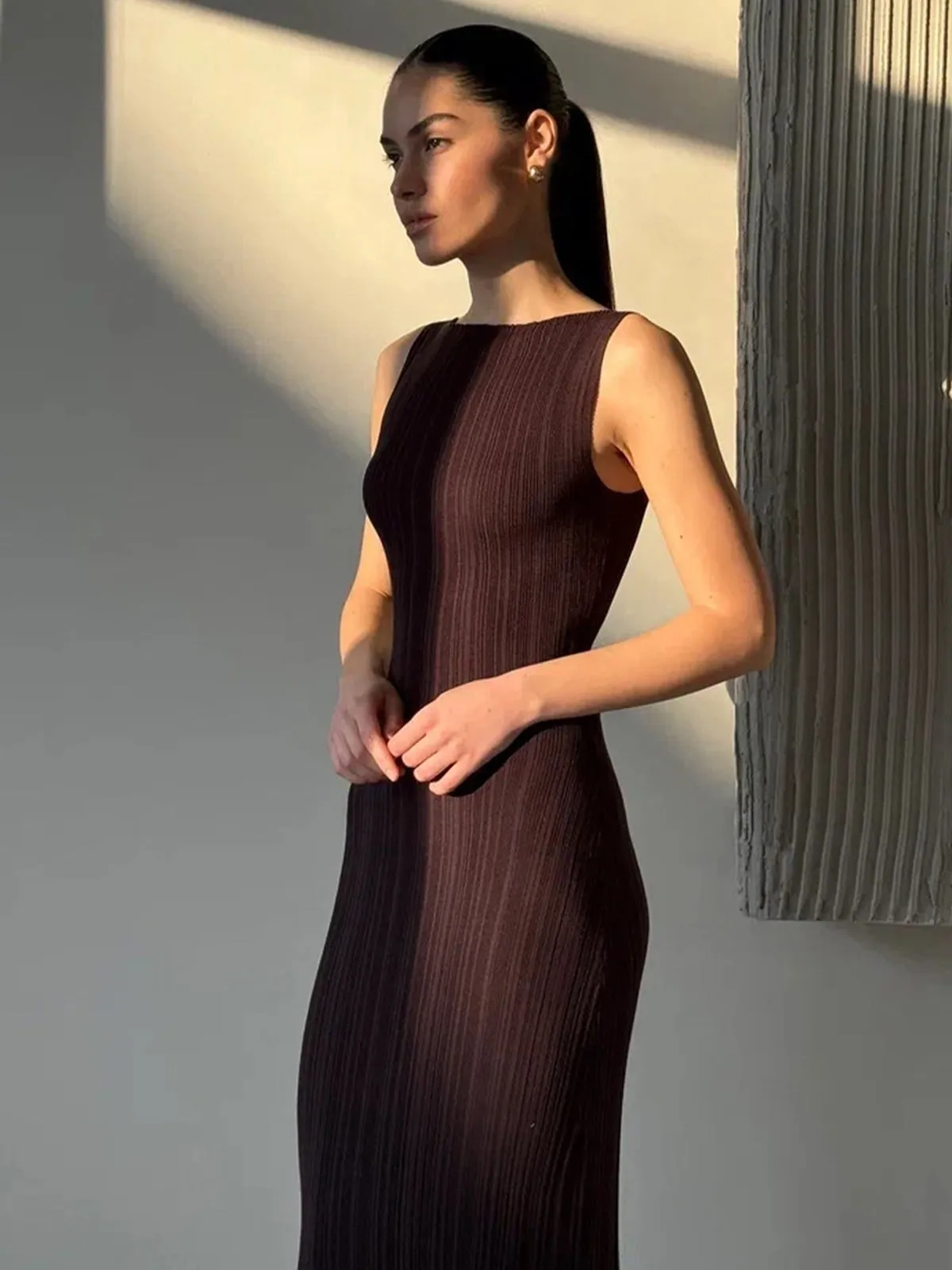 Ribbed Sleeveless Graceful Knit Long Dress