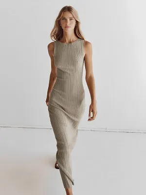 Ribbed Sleeveless Graceful Knit Long Dress