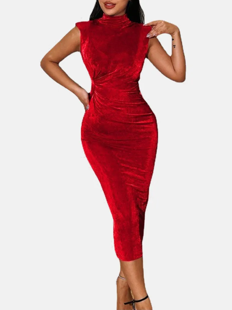 Ruched Halter Graceful Long Dress