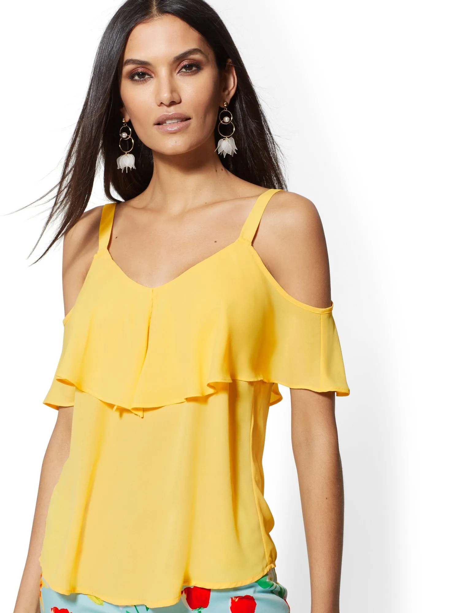 Ruffle Cold-Shoulder Top