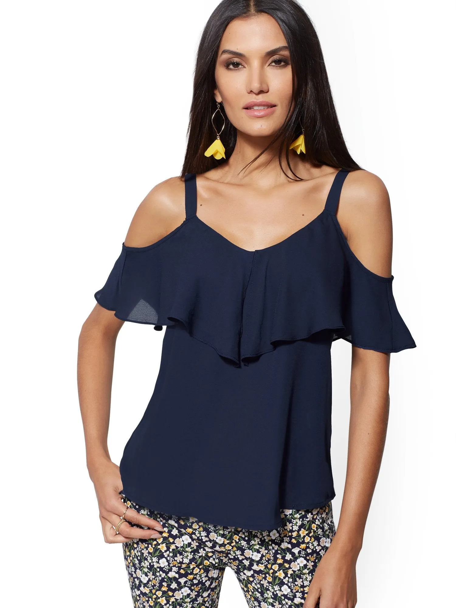 Ruffle Cold-Shoulder Top