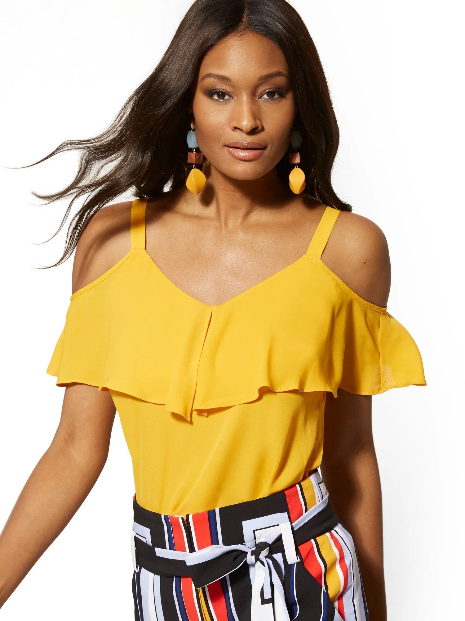 Ruffle Cold-Shoulder Top