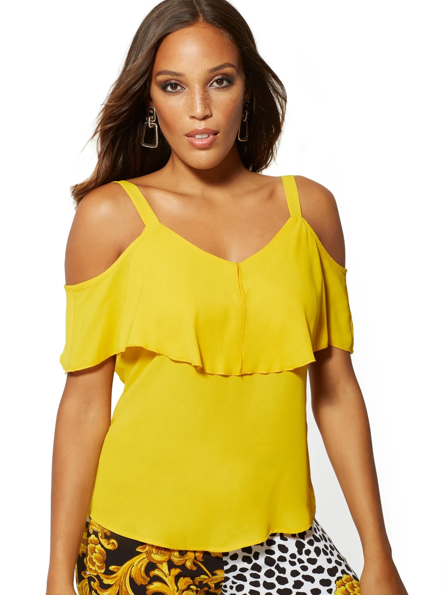 Ruffle Cold-Shoulder Top