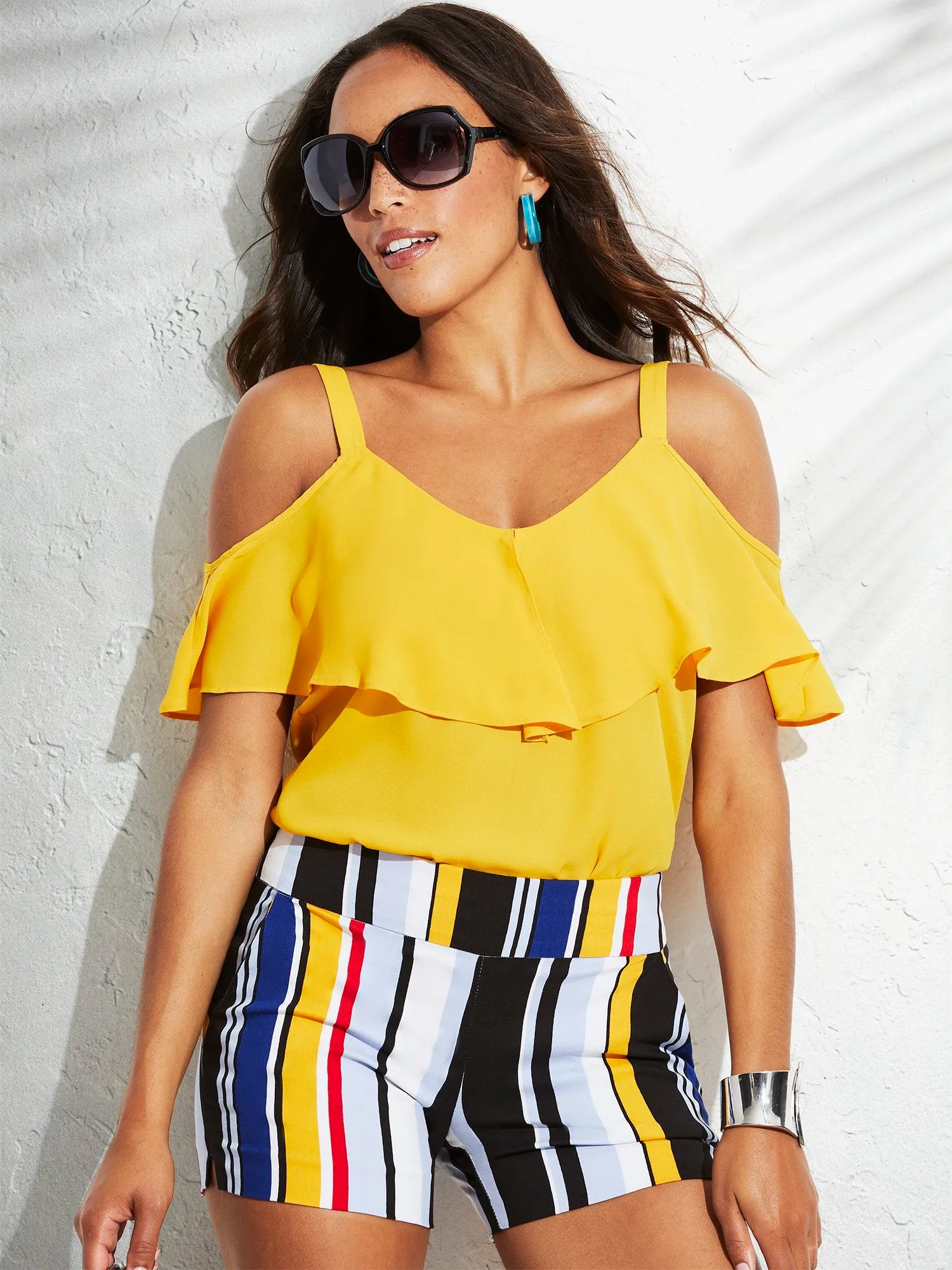 Ruffle Cold-Shoulder Top