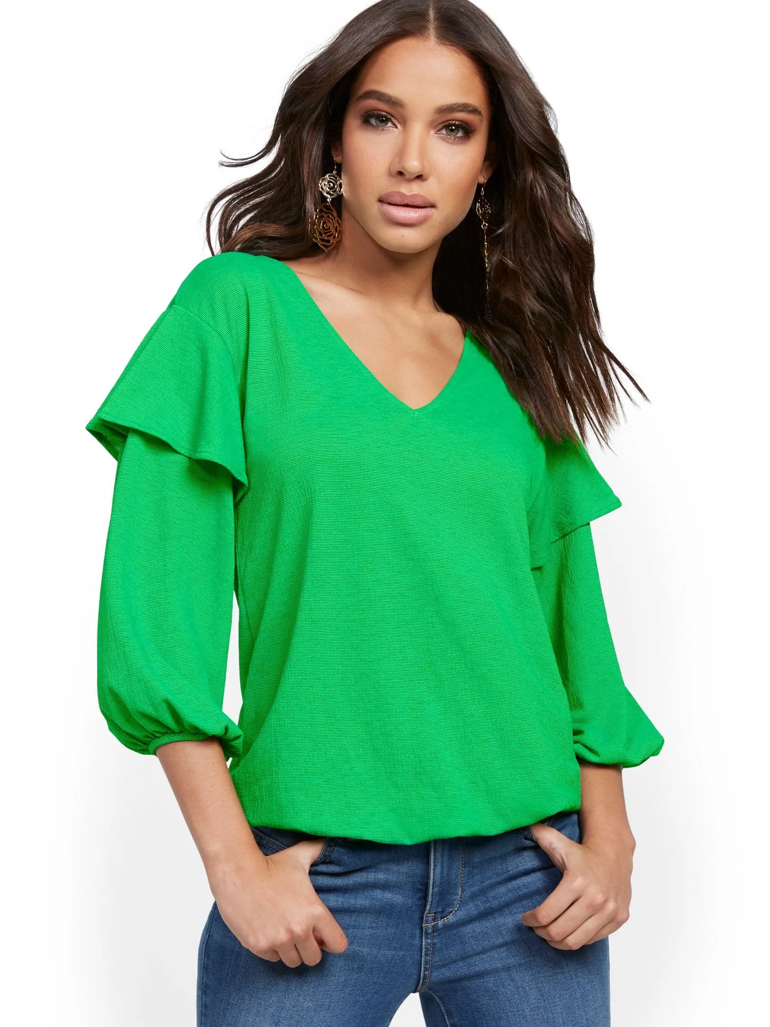 Ruffled V-Neck Top