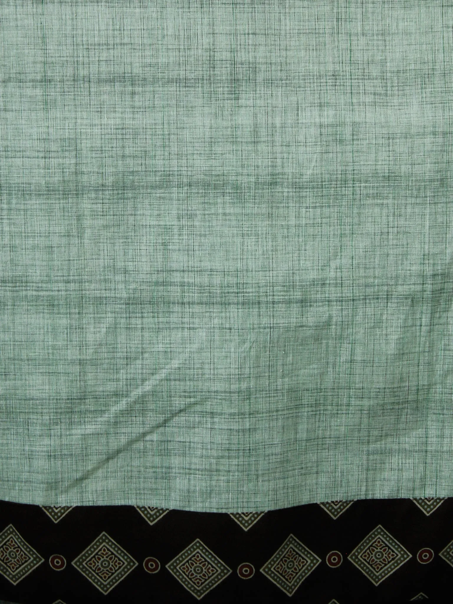Sage Green Hand Embroidered South Handloom Cotton Kurta With Ajrakh Patch   - K133FXXX
