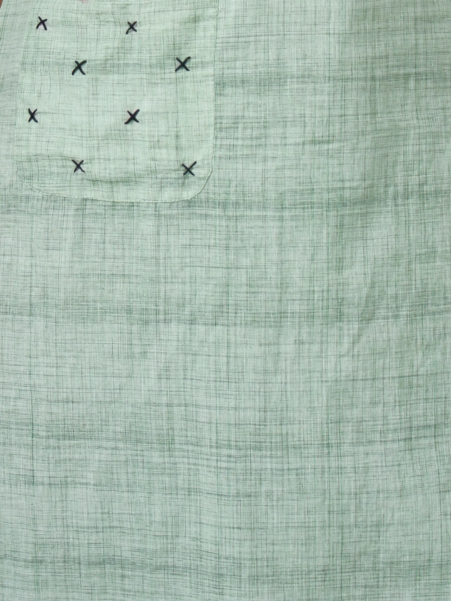 Sage Green Hand Embroidered South Handloom Cotton Kurta With Ajrakh Patch   - K133FXXX